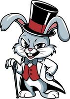 Dapper Cartoon Rabbit in Top Hat and Tuxedo with Cane Illustration vector