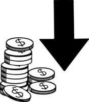 Economic Recession Graphic with Coin Stack and Downward Arrow vector