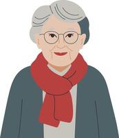 Elderly Woman Smiling with Red Scarf and Glasses Portrait Illustration vector