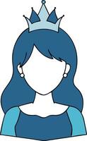 Elegant Blue Queen Portrait With Crown Minimalistic Design vector