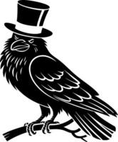Elegant Crow Illustration with Top Hat on Branch Vintage Style vector