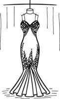Elegant Evening Gown Fashion Design with Floral Patterns and Straps Illustration vector