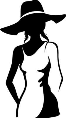 Elegant Woman Silhouette in Sun Hat and Dress Fashion Illustration