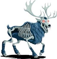 Fantasy Undead Deer Skeleton with Glowing Eyes Art for Halloween vector