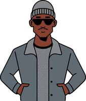 Fashionable Young Man in Jacket and Beanie Wearing Sunglasses Art vector