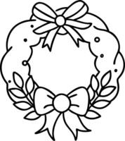 Floral Wreath with Bow Outline for Holiday and Decoration Design vector