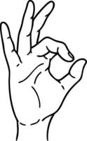 Hand Showing OK Gesture in Black Line Art Illustration on Purple Background vector