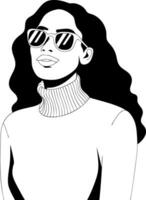 Minimalist Female Portrait Art with Sunglasses and Turtleneck vector