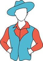 Minimalistic Illustration of Faceless Cowboy in Colorful Hat and Vest vector