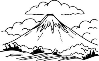 Mountain Peak With Clouds Line Art Illustration for Nature and Landscape Design vector