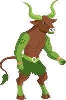 Mythical Minotaur Character Fantasy Warrior in Green Armor Illustration vector