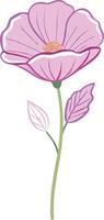 Pink Flower Art with Single Stem and Leaves for Botanical Design vector