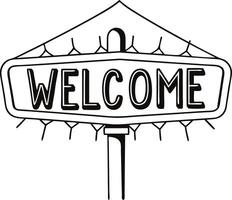 Retro Welcome Sign Illustration Black and White Design vector