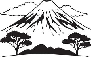 Silhouette of Mount Fuji with Trees and Clouds in Breathtaking Illustration vector