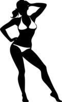 Silhouette of Woman in Bikini Posing Confidently in Art vector