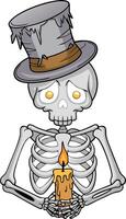 Skeleton Holding Candle Wearing Top Hat Illustration vector