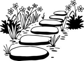 Stone Pathway with Flowers Illustrative Garden Design Art vector