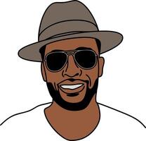 Stylish Man With Hat and Sunglasses Illustration Smiling Face Art vector