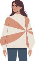 Stylish Woman Wearing Geometric Pattern Sweater Illustration vector