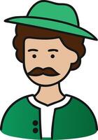 Traditional European Attire Illustrated Man with Green Hat and Mustache vector
