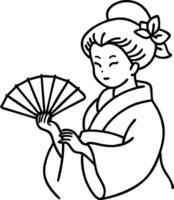 Traditional Japanese Geisha Illustration with Fan Art vector