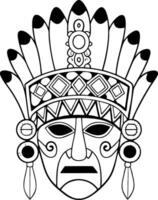 Tribal Mask Art with Geometric Patterns and Feather Headdress vector