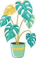 Tropical Monstera Plant in Decorative Pot Illustration for Home Decor vector