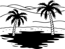 Tropical Palm Trees Silhouette with Desert Landscape Illustration vector