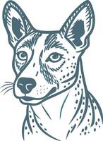 Illustration of Alert Dog with Geometric Patterned Ears on Pale Background vector