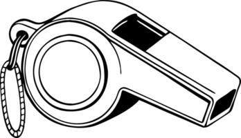 Illustration of Classic Whistle with Keychain Ring in Black Outline vector