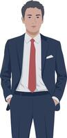 Illustration of Confident Businessman in Suit and Red Tie vector