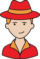 Illustration of Man in Red Hat and Shirt with Friendly Expression vector