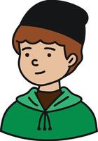 Illustration of Young Boy in Beanie and Green Hoodie Smiling Cartoon Style vector
