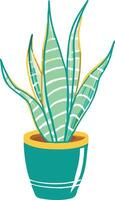 Illustration Potted Snake Plant with Green Leaves and Vibrant Stripes Design vector