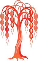 Vibrant Abstract Willow Tree with Orange Flowing Leaves Art vector