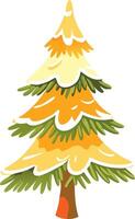 Vibrant Illustrated Pine Tree with Autumn Leaves Art vector