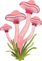 Vibrant Pink Mushrooms with Green Grass Illustration vector