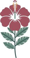 Vibrant Red Hibiscus Flower Illustration with Green Leaves vector