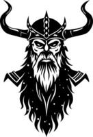 Viking Warrior Head Illustration with Horned Helmet and Long Beard vector