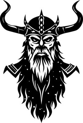 Viking Warrior Head Illustration with Horned Helmet and Long Beard