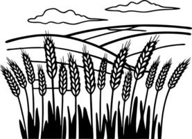 Wheat Field Silhouette with Clouds and Rolling Hills Illustration vector