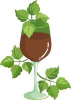 Wine Glass with Cascading Green Leaves Illustration for Nature and Beverages vector