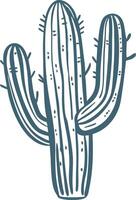 Blue Hand-Drawn Saguaro Cactus Illustration for Nature and Design vector