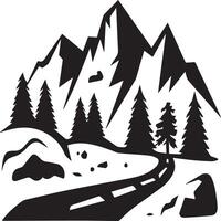 A black and white illustration of a road and trees vector