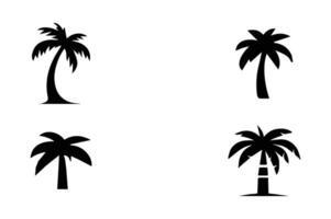 Set of Palm tree black outline silhouette isolated on white background vector