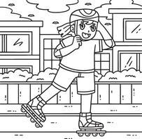 Female Inline Skater Adjusting Helmet Coloring vector