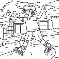 Inline Skating Boy with Toy Coloring Page for Kids vector