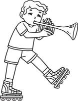 Inline Skater with Trumpet Isolated Coloring Page vector