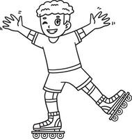 Inline Skater Waving Isolated Coloring Page vector