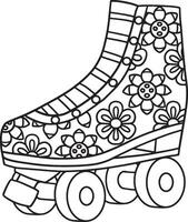 Roller Skates with Flower Prints Isolated Coloring vector